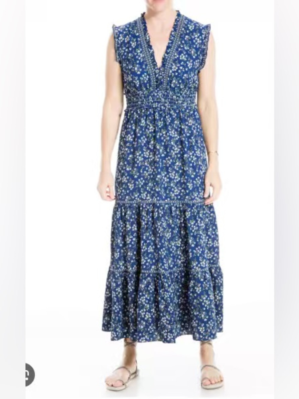 NWT MAX STUDIO Crepe Sleeveless Ruffle Neck Tiered Maxi Dress L MSRP $148